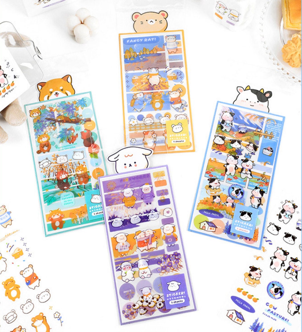 Kawaii animal deco sticker sheet, PET stickers